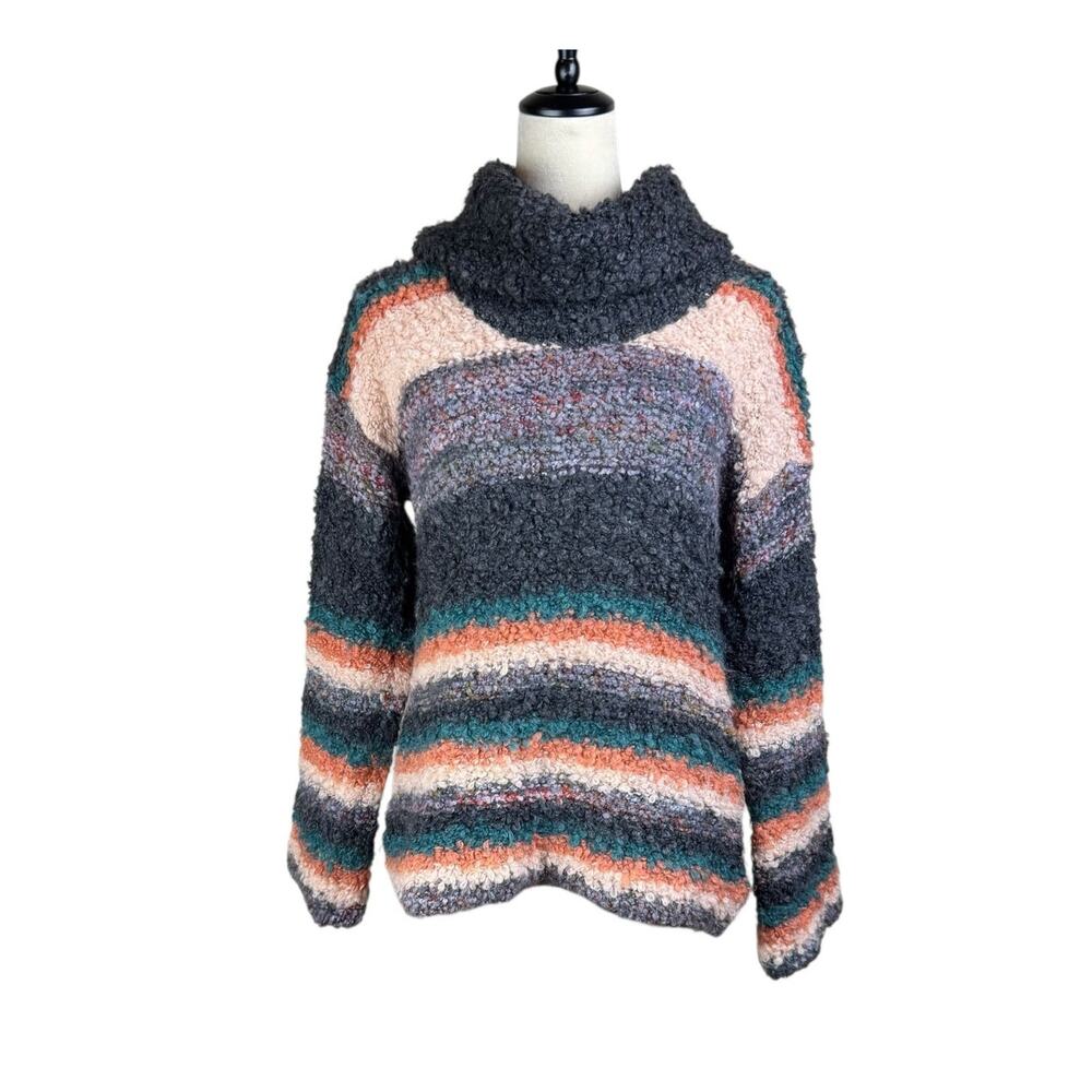 Anthropologie Moth Murray Boucle Chunky Knit Mohair Stripe Cowl Neck Sweater